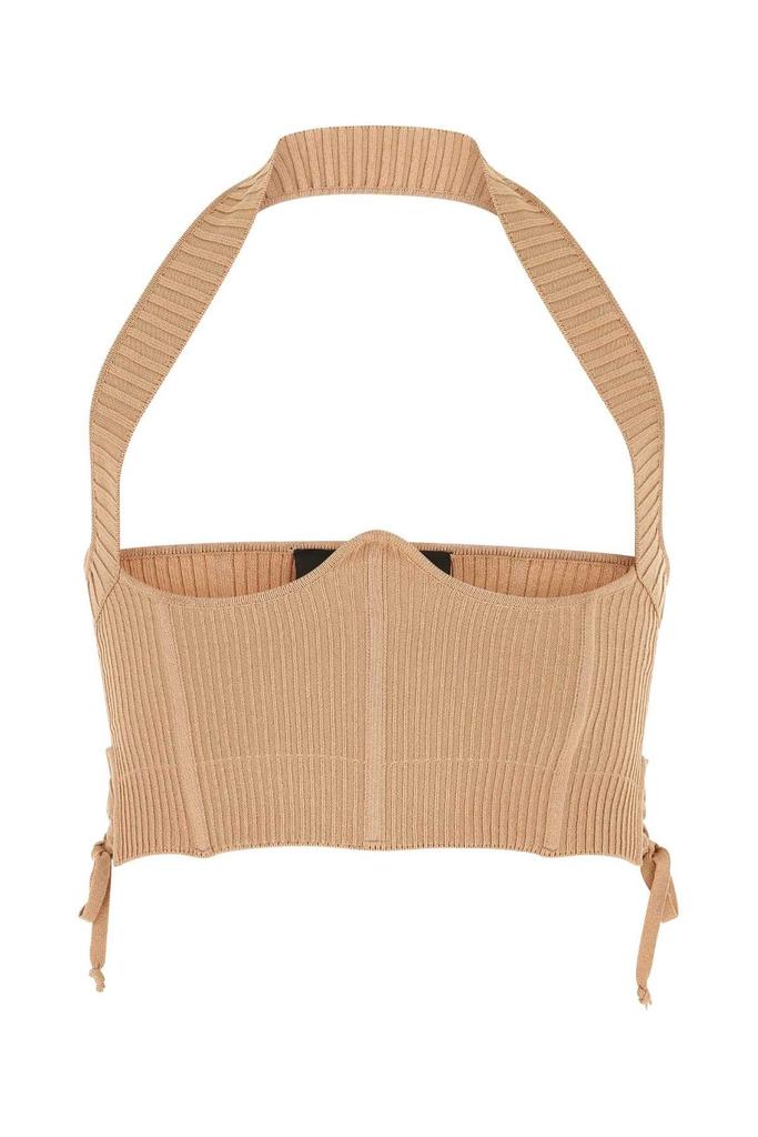 ANDREA ADAMO Andrea Adamo Halterneck Ribbed-Knit Corset Top