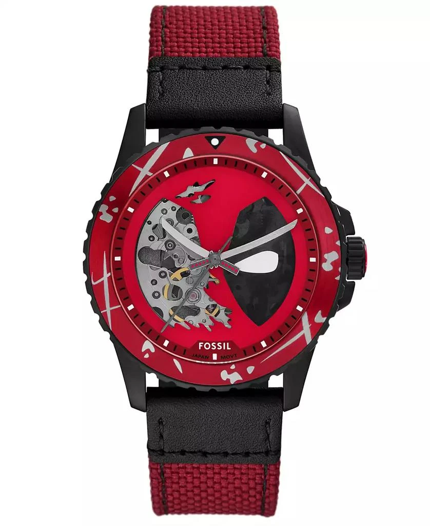 Fossil Unisex Marvel x Limited Edition Automatic Red and Black Nylon and Leather Watch, 42mm 1