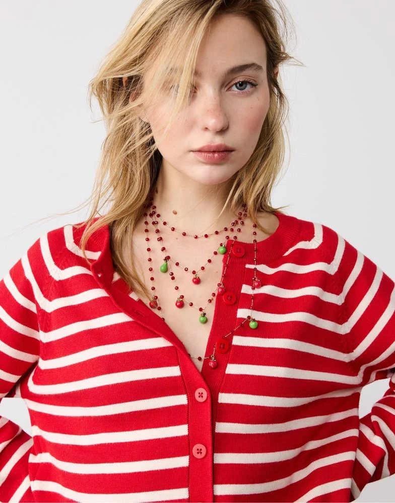 Stradivarius Stradivarius Multi-charm fruit necklace in red 3