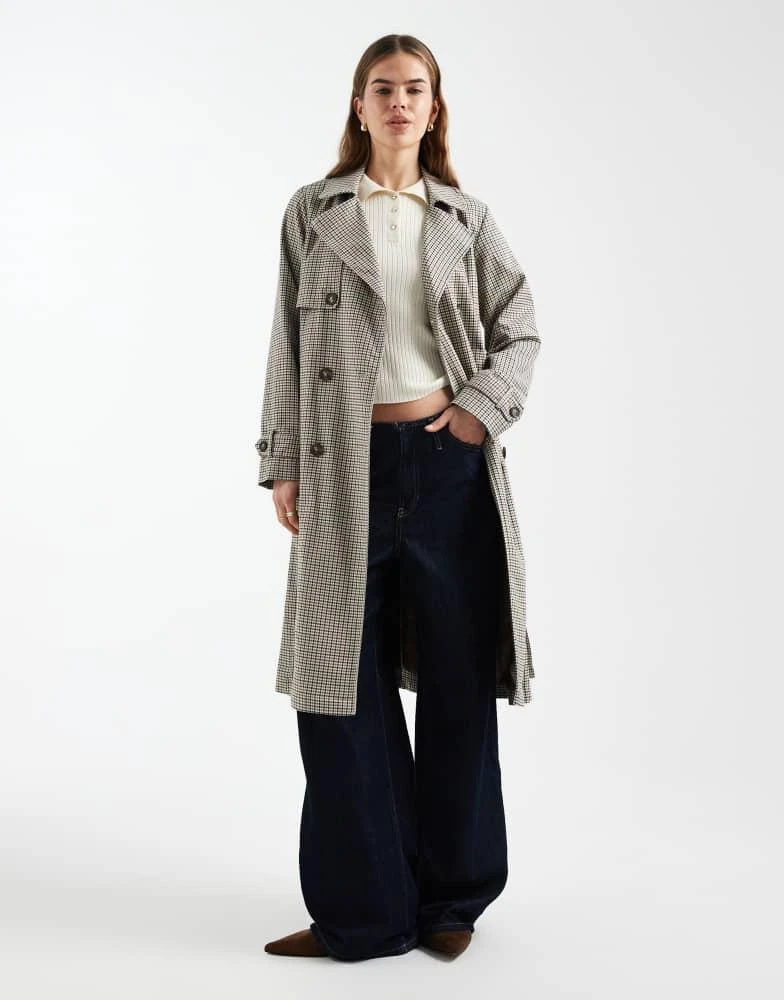 New Look New Look check trench coat in brown pattern