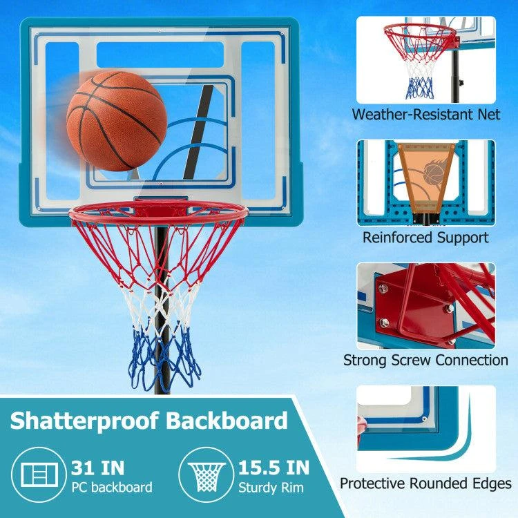 Hivvago 3.8-4.4 Feet Height Adjustable Pool Basketball Hoop for Kids Teens and Adults-Blue 5