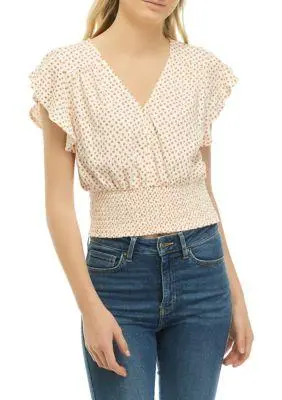TRUE CRAFT Craft Printed Smocked Flutter Sleeve Top from Belk