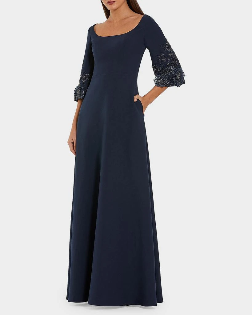 Mac Duggal Beaded Bell-Sleeve Crepe Gown