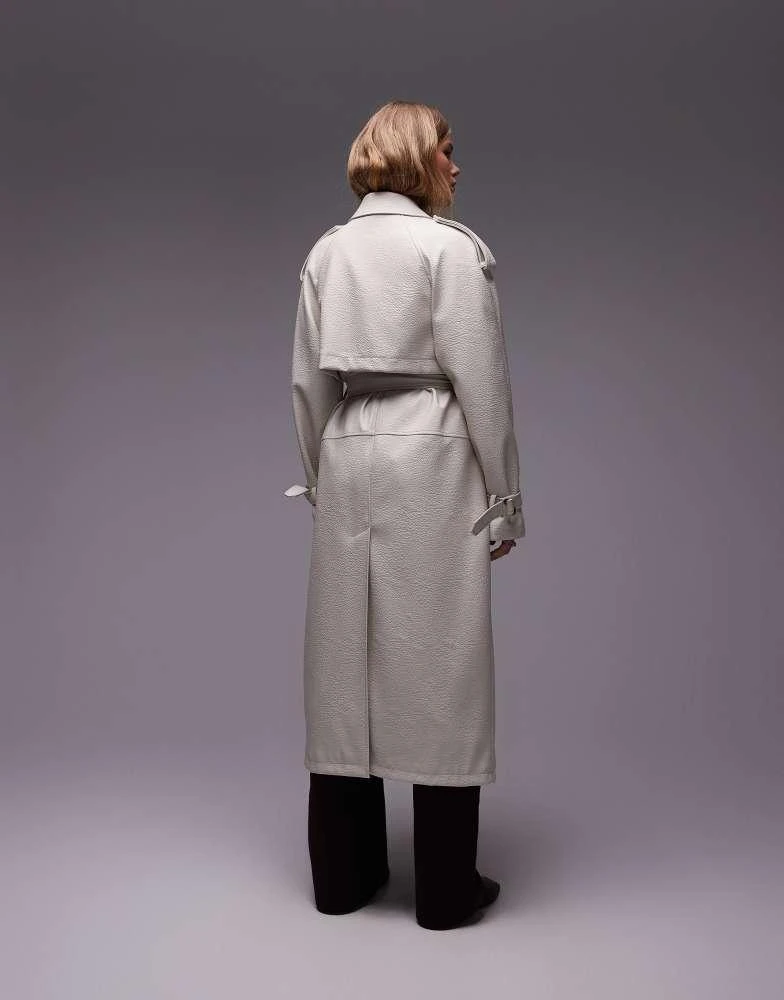 Topshop Topshop textured faux leather trench coat in cream 2