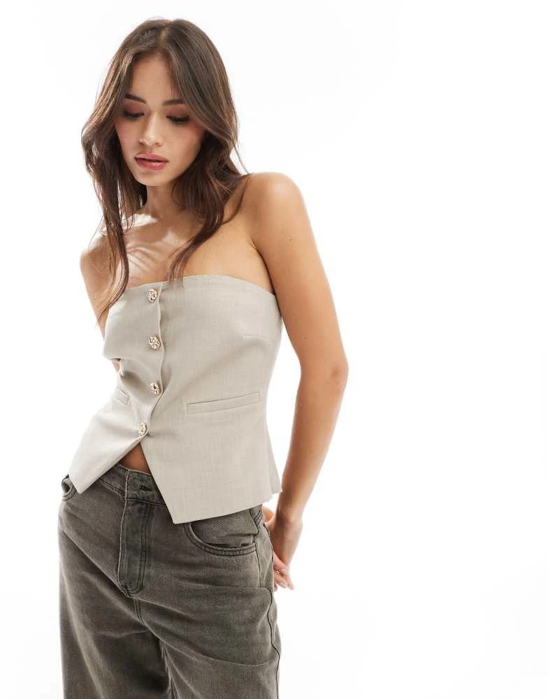 4th & Reckless 4th & Reckless bandeau gold button detail top in beige 1
