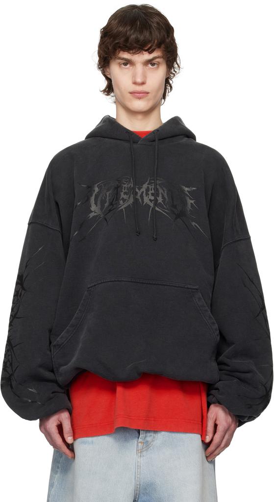 Vetements Black Death Metal Cropped Boxy Hoodie