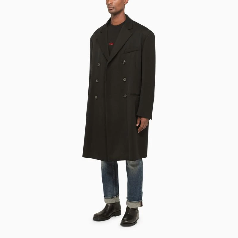 424 Black wool double-breasted coat 3