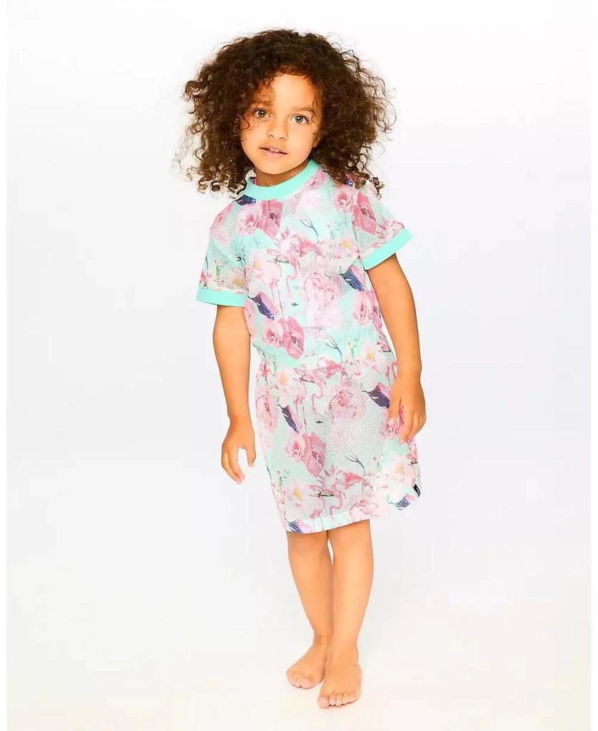 Deux par Deux Girls Mesh Beach Dress Blue Flamingo Print 3