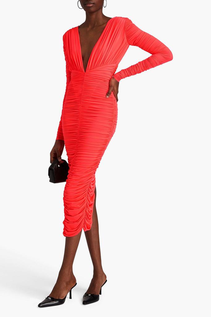 Alex Perry Ruched neon stretch-jersey midi dress