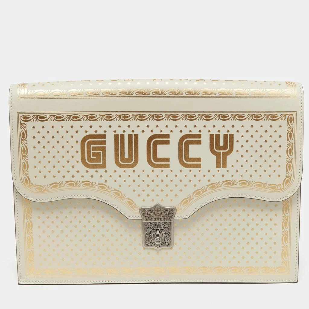 Gucci Gucci Off White Leather Guccy Portfolio Clutch 1
