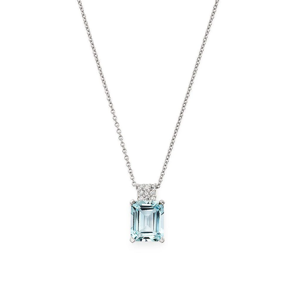 Bloomingdale's Fine Collection Aquamarine & Diamond Pendant Necklace in 14K White Gold, 16" - Exclusive 1