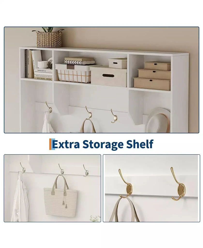 gaomon Hall Tree with Bench and Shoe Storage, 3-in-1 Farmhouse Entryway Bench with Coat Rack, 4 Hooks, 4 Shoe Cubbies 
3 Open Compartments 6