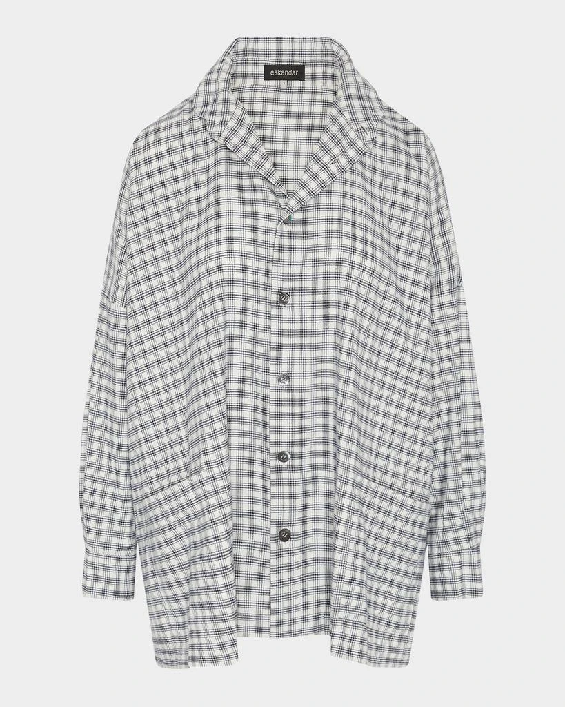 Eskandar Mini Houndstooth Wide Longer-Back Double Stand-Collar Shirt Jacket (Long Length) 1