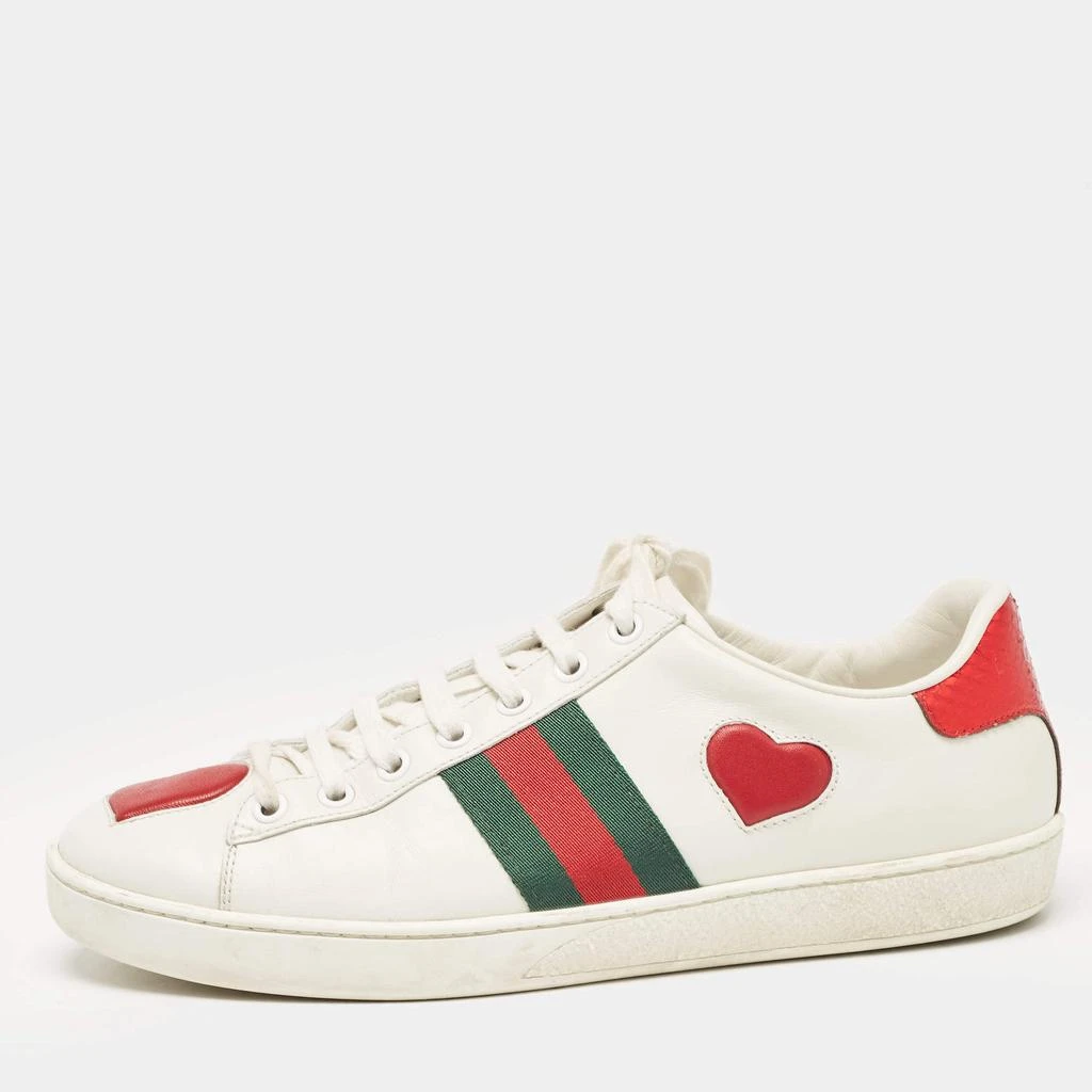 Gucci Gucci White Leather and Snakeskin Embossed Ace Web Lace Up Sneakers Size 38.5 1