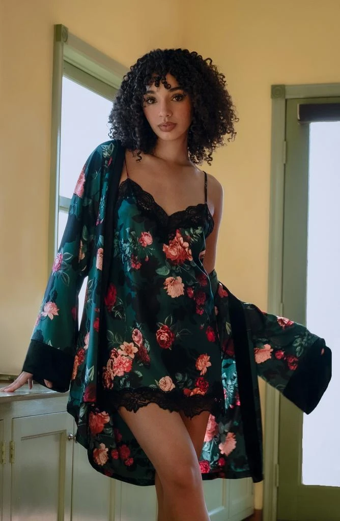 In Bloom Floral Lace Trim Satin Chemise 6
