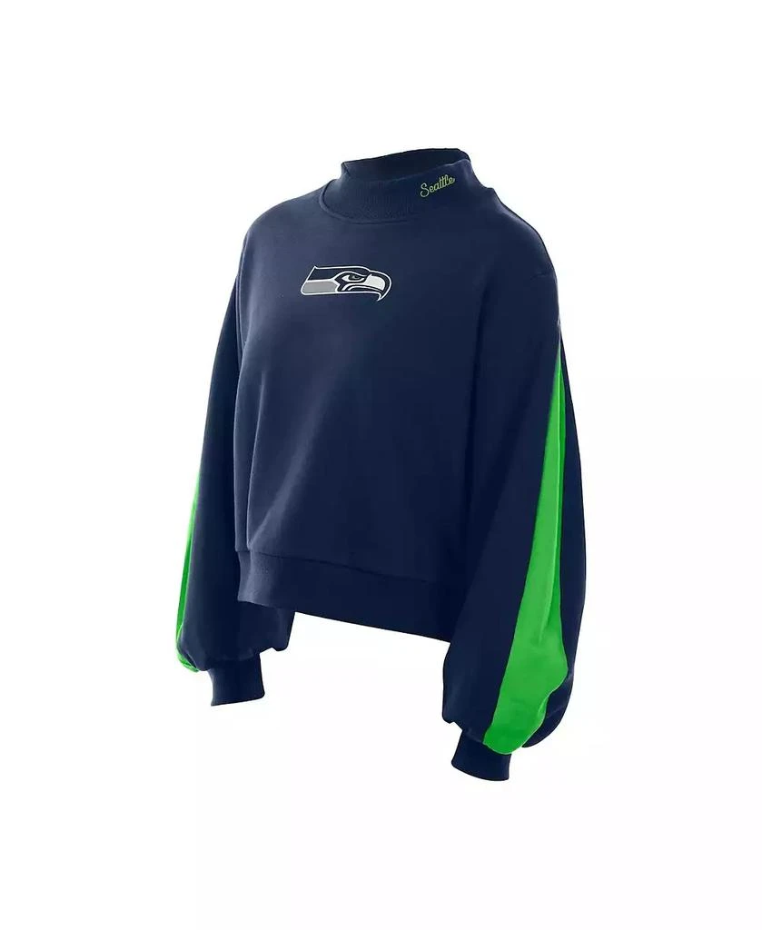 New Era Women
s College Navy Seattle Seahawks Sport Night Mock Neck Balloon Sleeve Pullover Sweatshirt 3