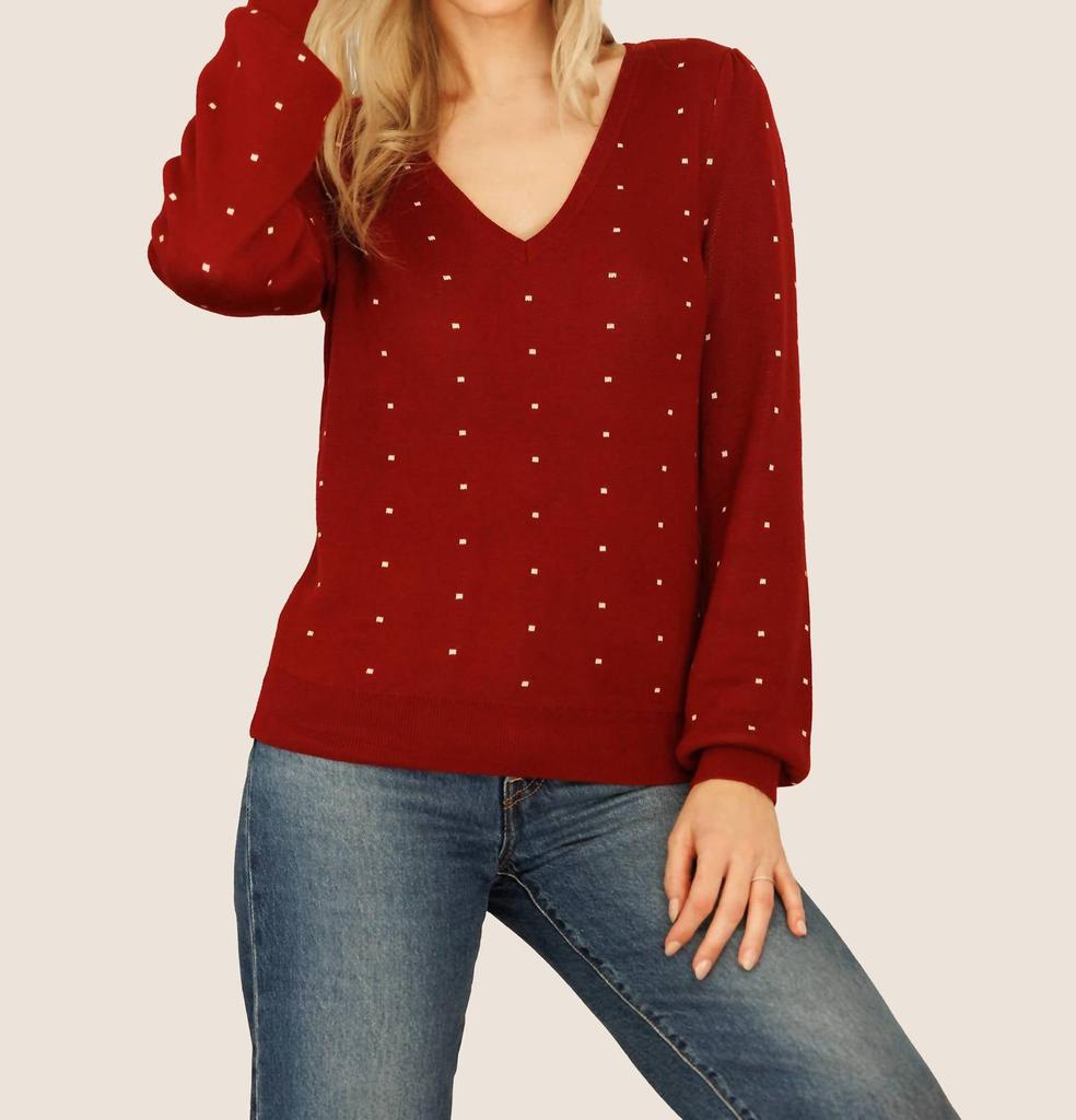 Daniel Rainn Zaria Polka-Dot Pullover Sweater In Deep Burgundy