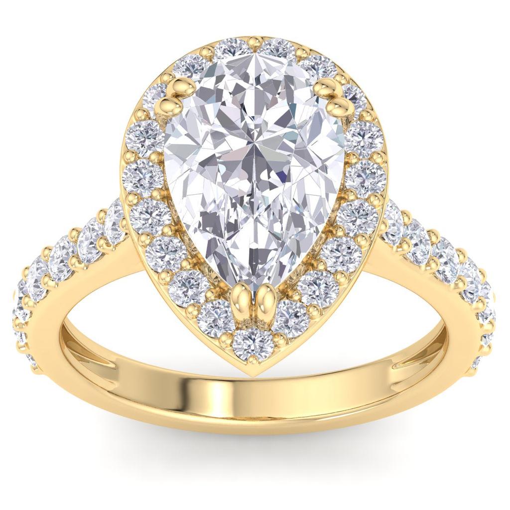 SSELECTS 4 Carat Pear Shape Lab Grown Diamond Halo Engagement Ring In 14K Yellow Gold G-H, Vs2