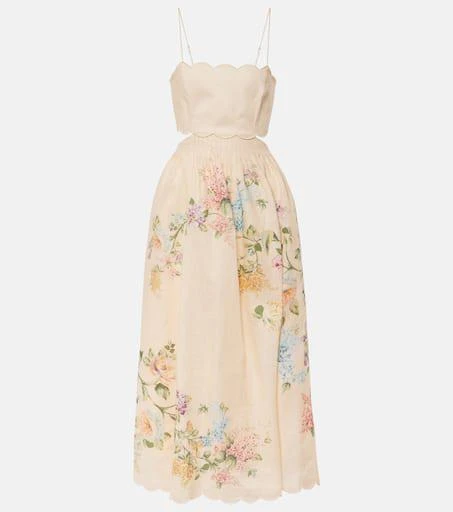 Zimmermann Halliday scalloped floral linen midi dress 1