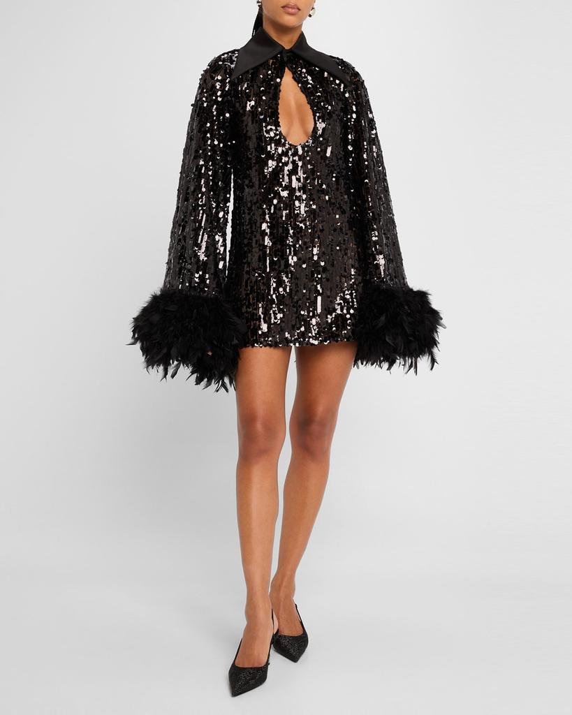 BRONX AND BANCO Farah Cutout Feather-Trim Sequin Mini Dress