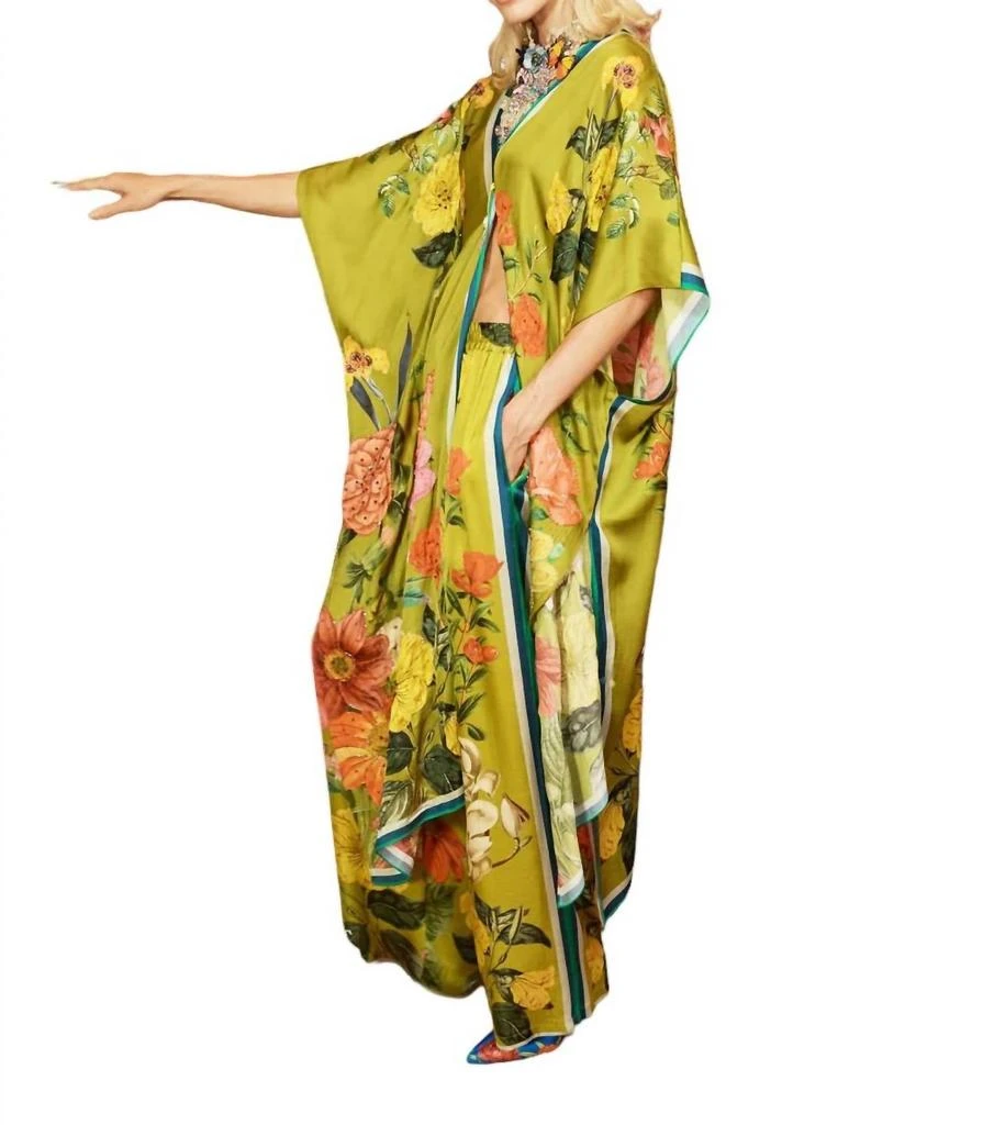 Aratta French Riviera Hand-Beaded Kimono In Olive Floral 3