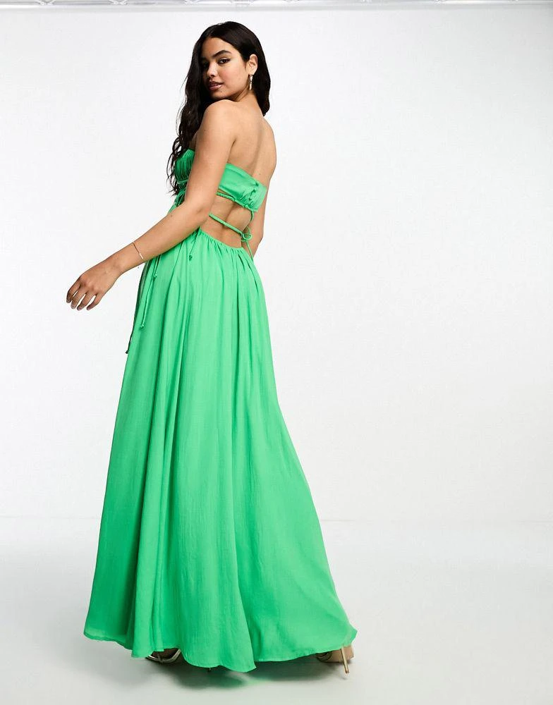 Shop ASOS DESIGN ruched bandeau washed satin maxi dress with tie detail in  green on Sale at BeyondStyle  Get 60% Off ASOS DESIGN ruched bandeau  washed satin maxi dress with tie