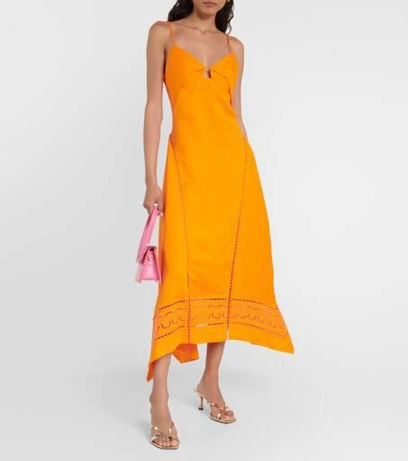 SIMKHAI Valeria laser-cut linen-blend midi dress 2