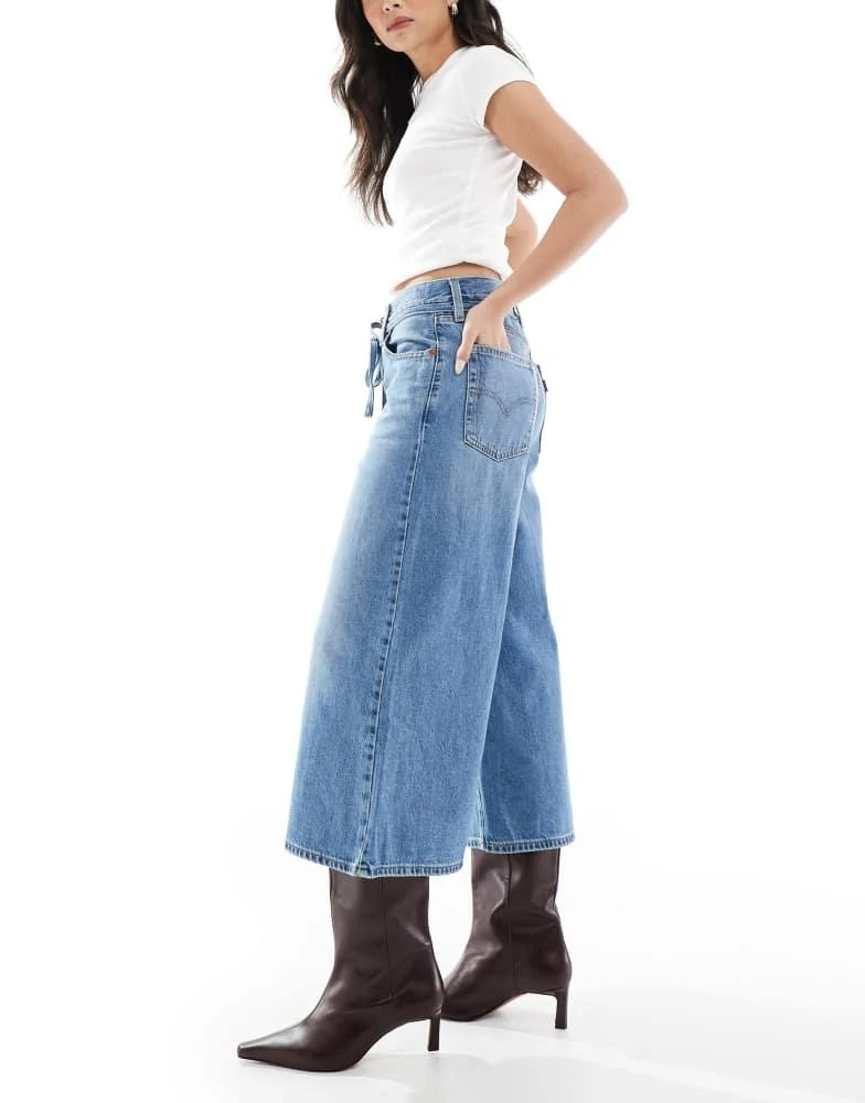 Levi's Levi's XL culotte jeans with tie waist detail in mid blue 3