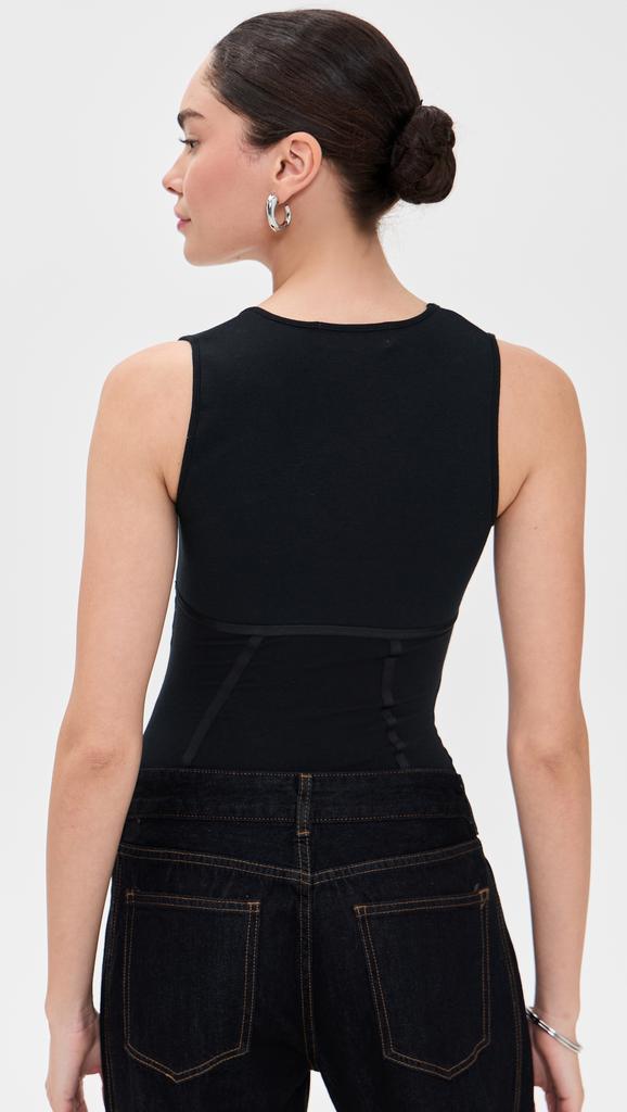 Fleur du Mal Cotton Scoop Neck Thong Bodysuit