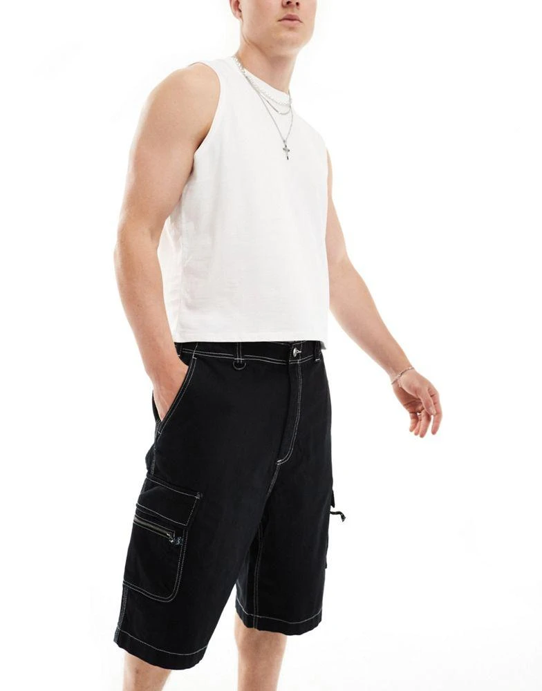 Bershka Bershka soft denim cargo short in black 3