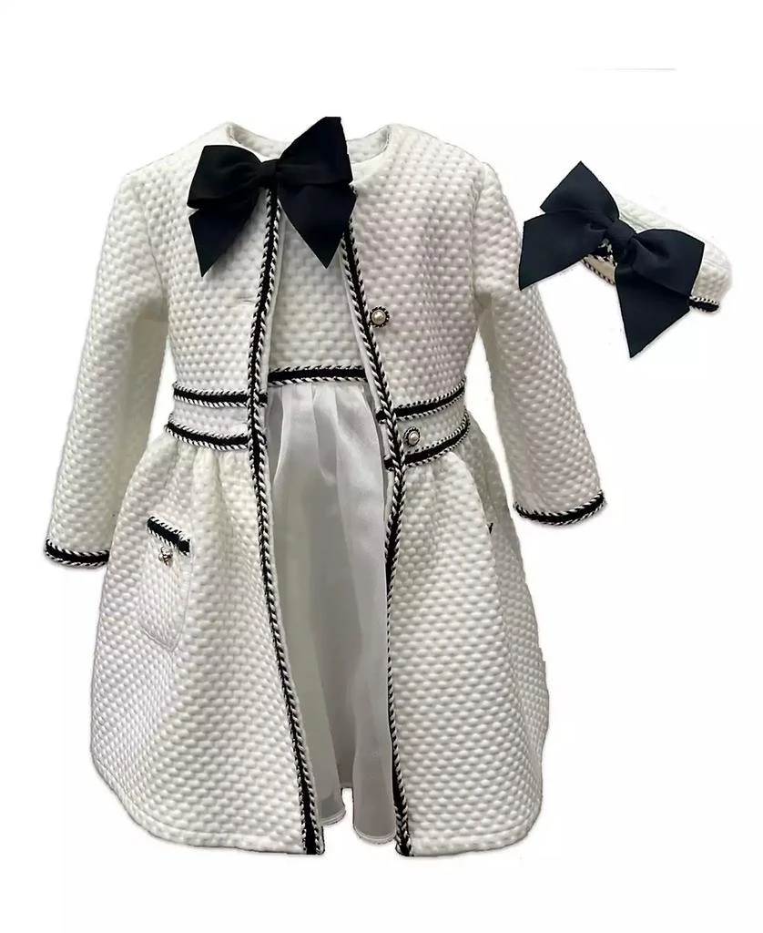 Blueberi Boulevard Girls' 2T-6X Textured Knit Coat Round Neck Dress - White - Size 4T