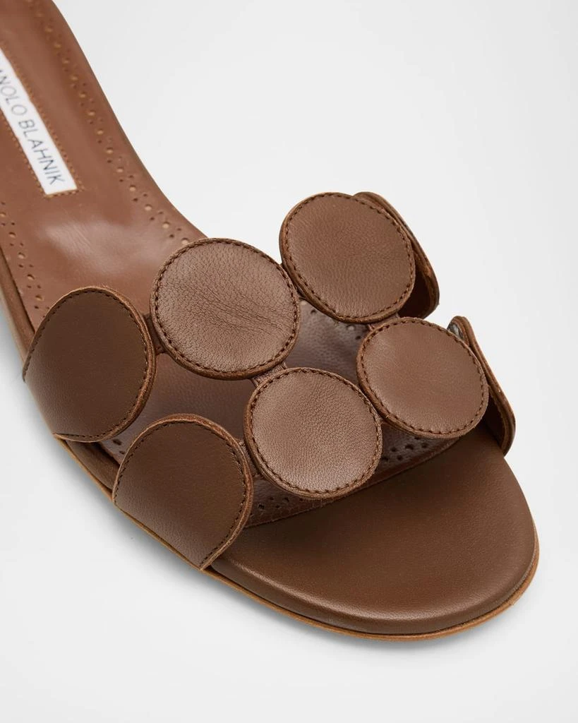 Manolo Blahnik Circle-Cut Leather Flat Slide Sandals 6