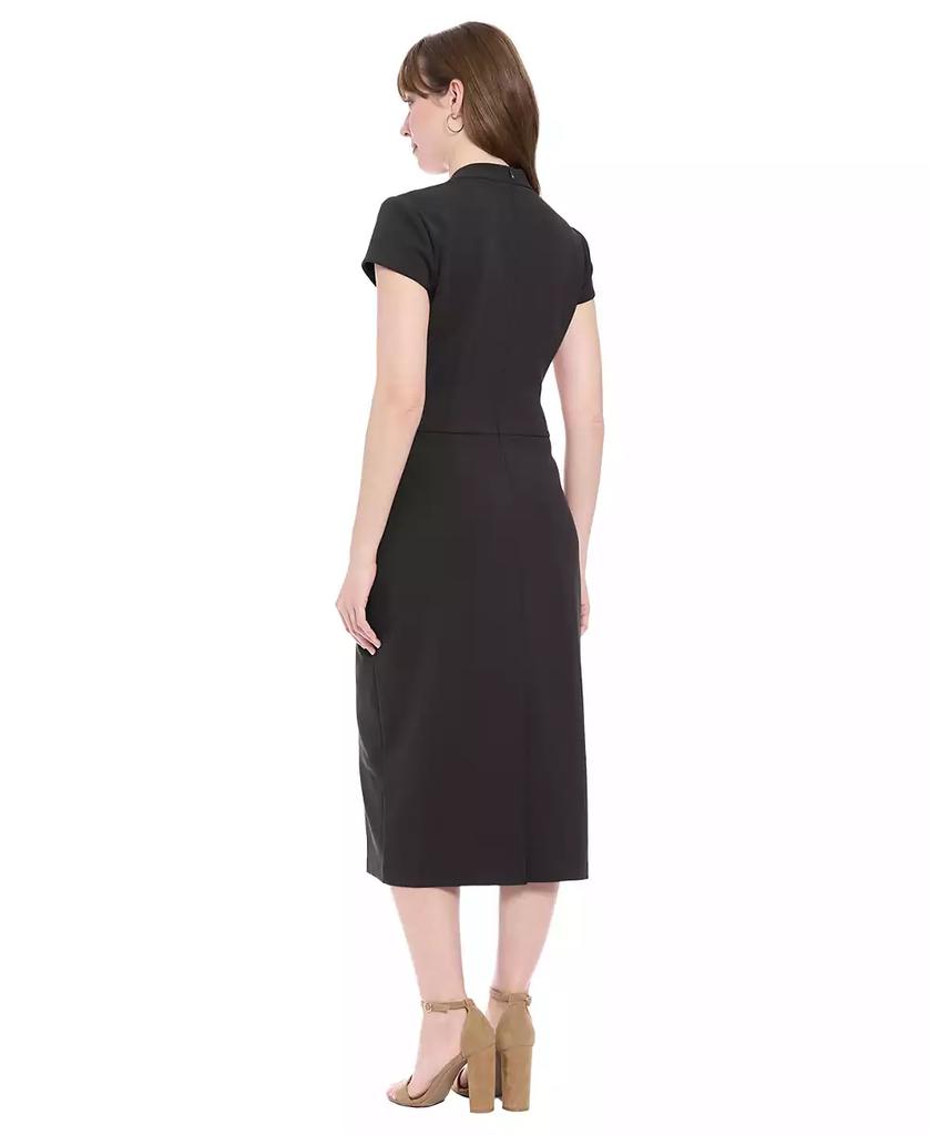 London Times Women's Short-Sleeve V-Neck Midi Dress