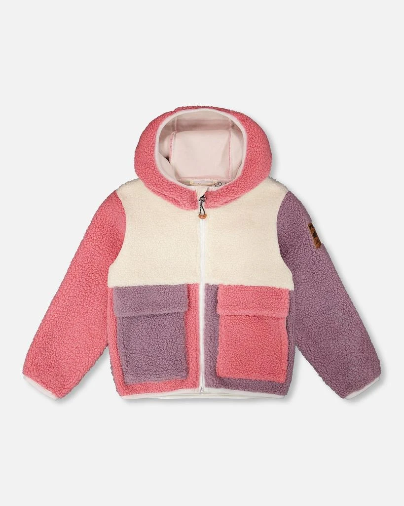 Deux par Deux Long Sleeve Sherpa Jacket Pink Colorblock