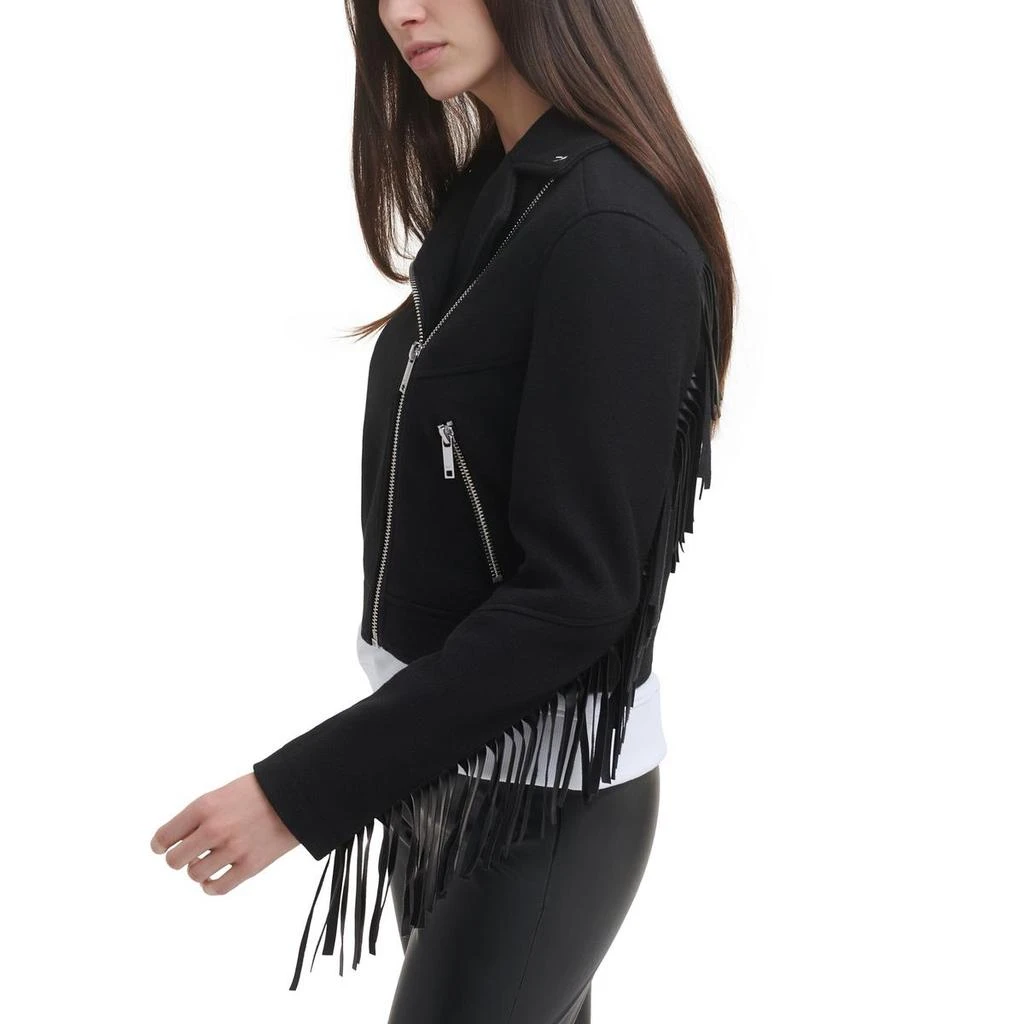 DKNY Womens Fringe Zip Front Motorcycle Jacket 3