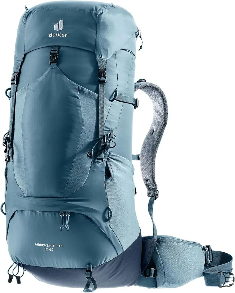 Deuter Unisex Aircontact Lite 50 + 10 L, Lightweight Backpacking & Hiking Backpack for Men & Women, 50 + 10 Liters - Black-Graphite