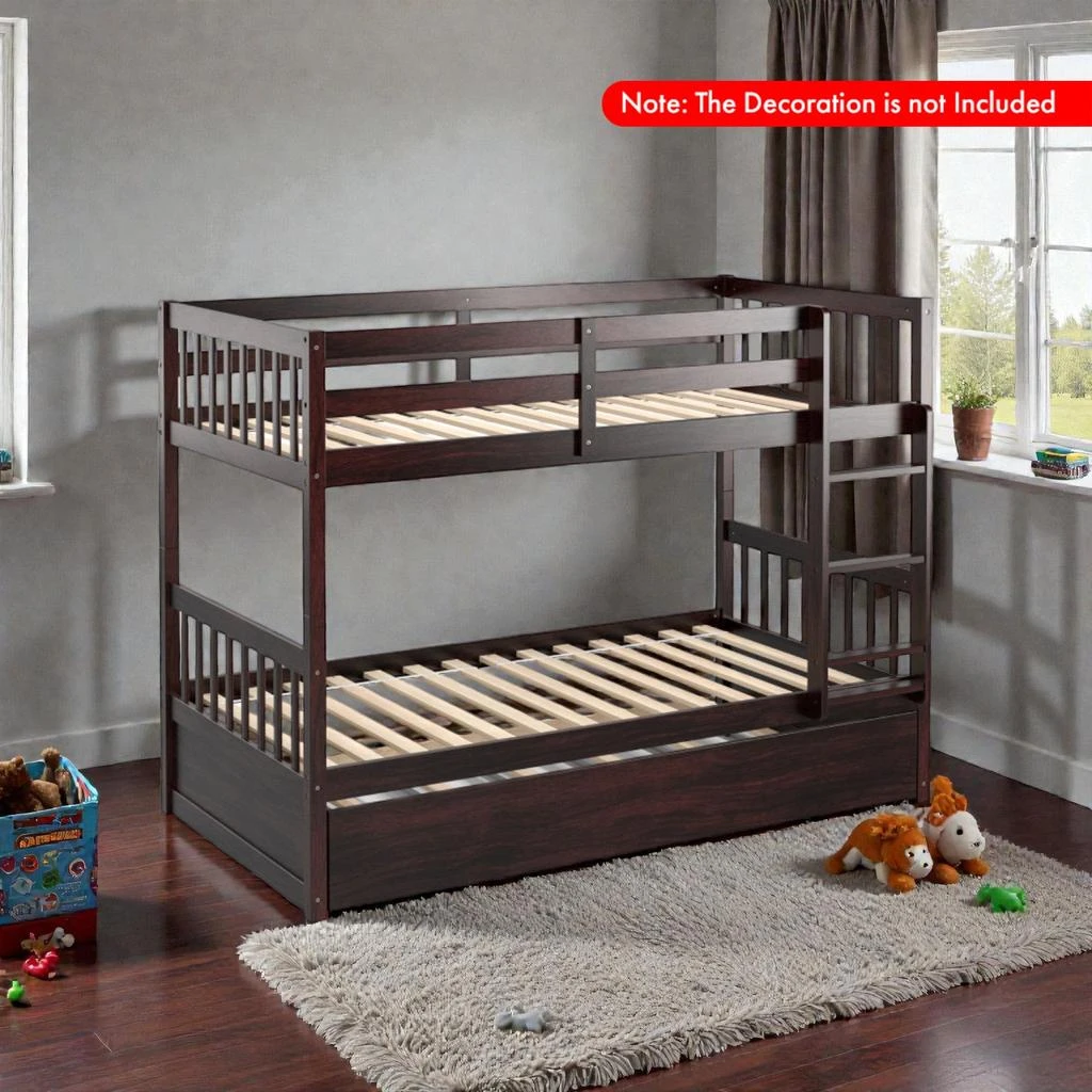Hivvago Twin Over Twin Stackable Bunk Bed with Trundle and Integrated Ladder 2