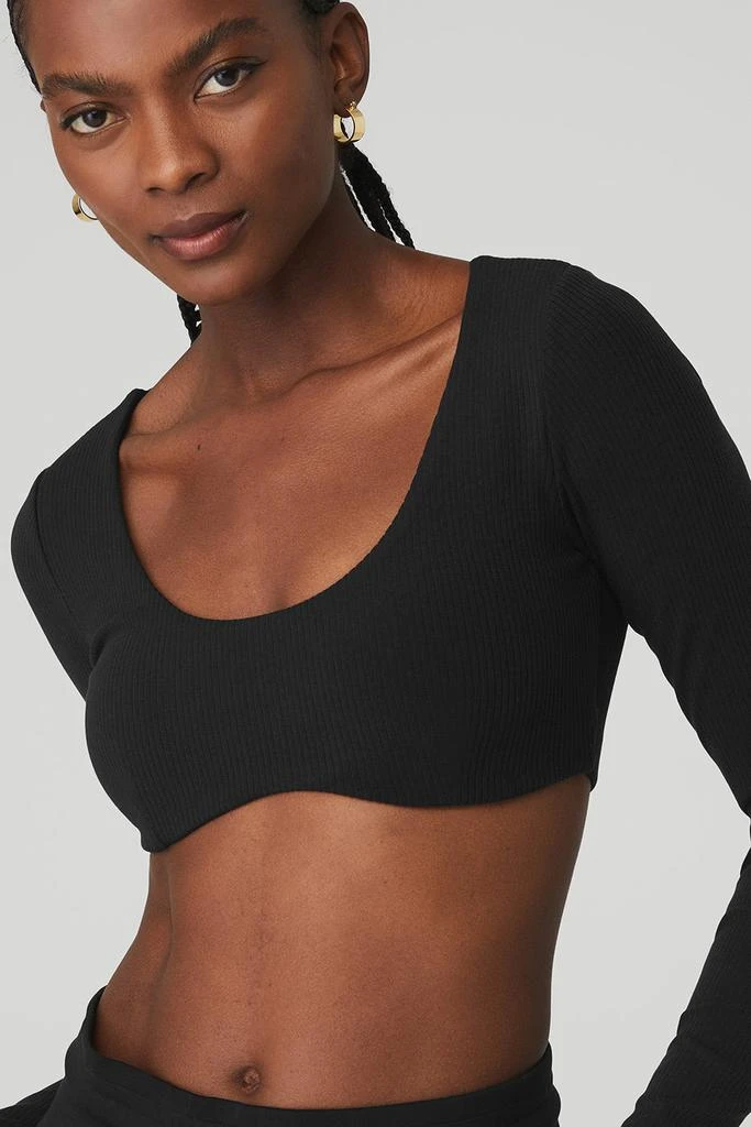 Alo Ribbed Defined Long Sleeve Bra - Black 4