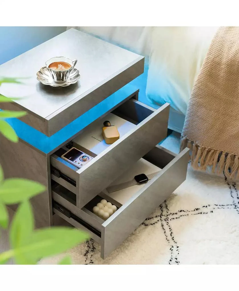 RAINSKEN LED Nightstand with 2 Drawers, Bedside Table Cabinet with Adjustable Color Lighting, Modern End Side Table for Bedroom, Living Room 4