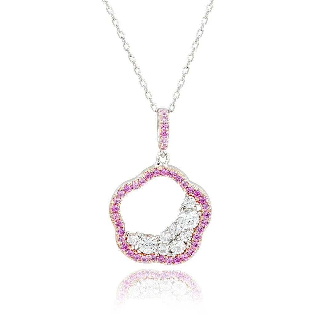 Suzy Levian Sterling Silver Pink Sapphire 
Created White Sapphire Half Moon Cluster Flower Pendant