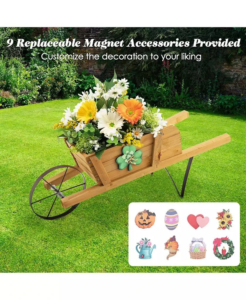 Costway Wooden Wagon Planter Decorative Indoor/Outdoor Rustic Flower Cart with Wheel 8