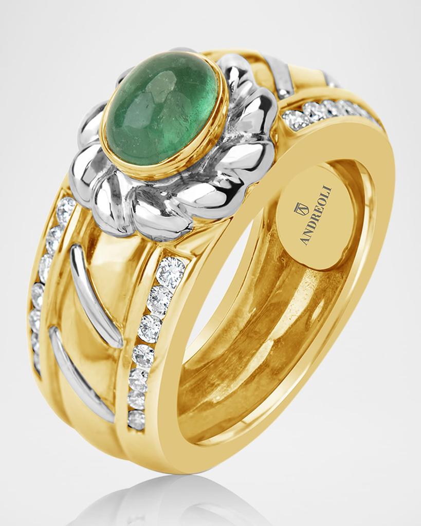 Andreoli 18K Oval Emerald and Diamond Band Ring, Size 6.75