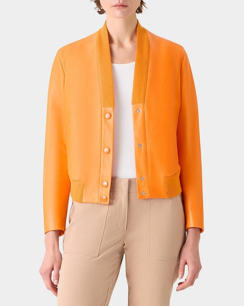 Akris V-Neck Leather Bomber Jacket 4