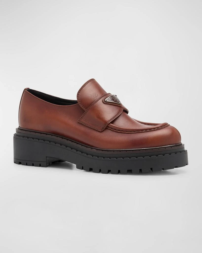 Prada Chocolate Calfskin Platform Loafers 3