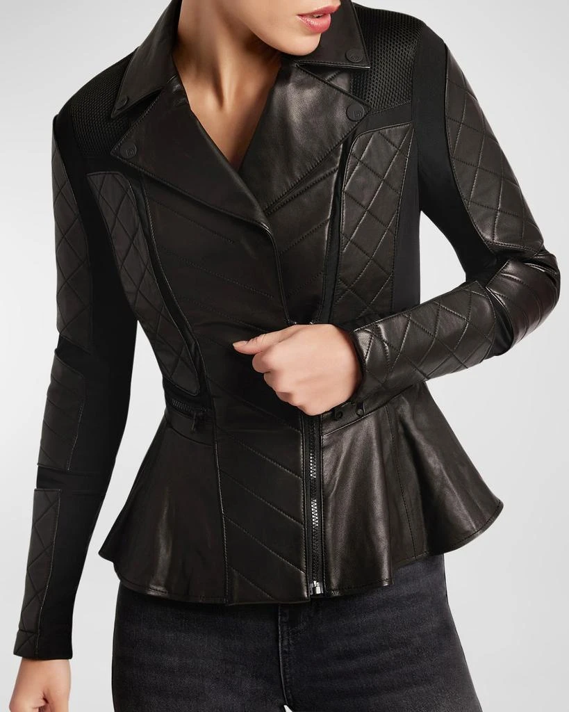 Blanc Noir Moto Mesh Peplum Leather Jacket 3