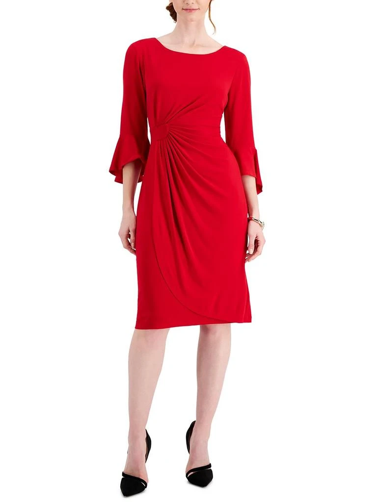 Connected Apparel Petites Womens Ruched Bell Sleeves Cocktail Dress 4