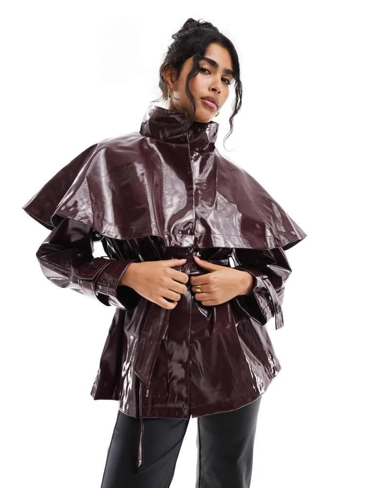 ASOS ASOS DESIGN vinyl cape jacket in burgundy 1