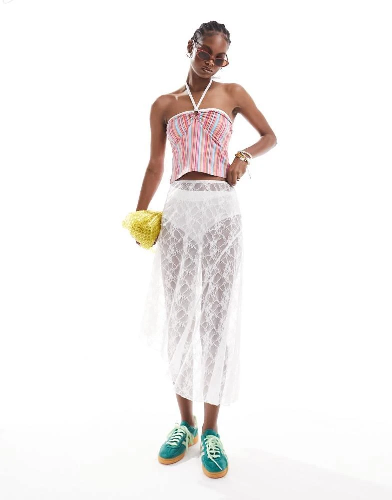 Daisy Street Daisy Street halter neck strappy Y2K crop top in bright stripe 4