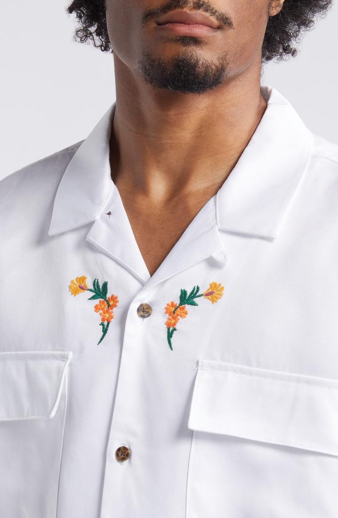 PacSun Global Auto Embroidered Floral Long Sleeve Camp Shirt