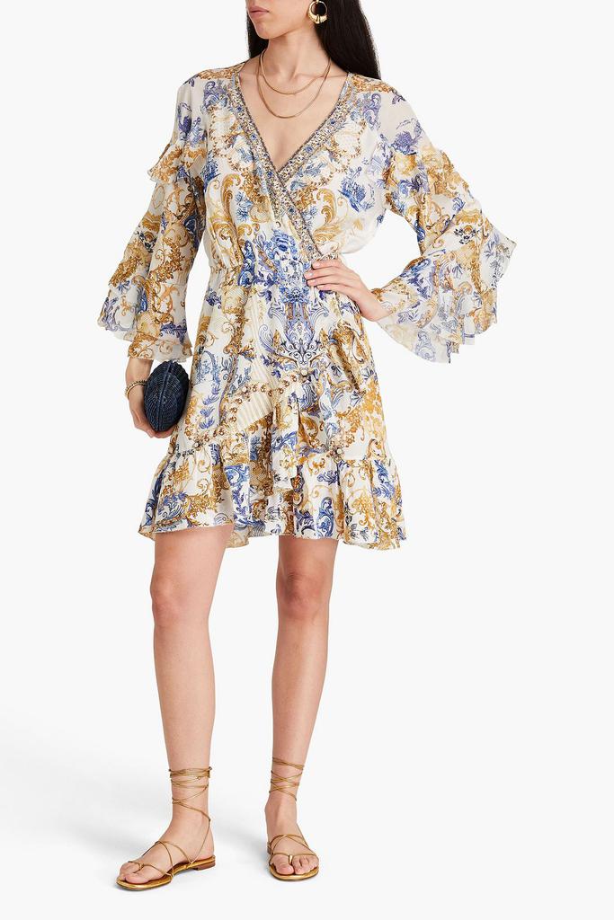 Camilla Crystal-embellished printed silk crepe de chine mini wrap dress